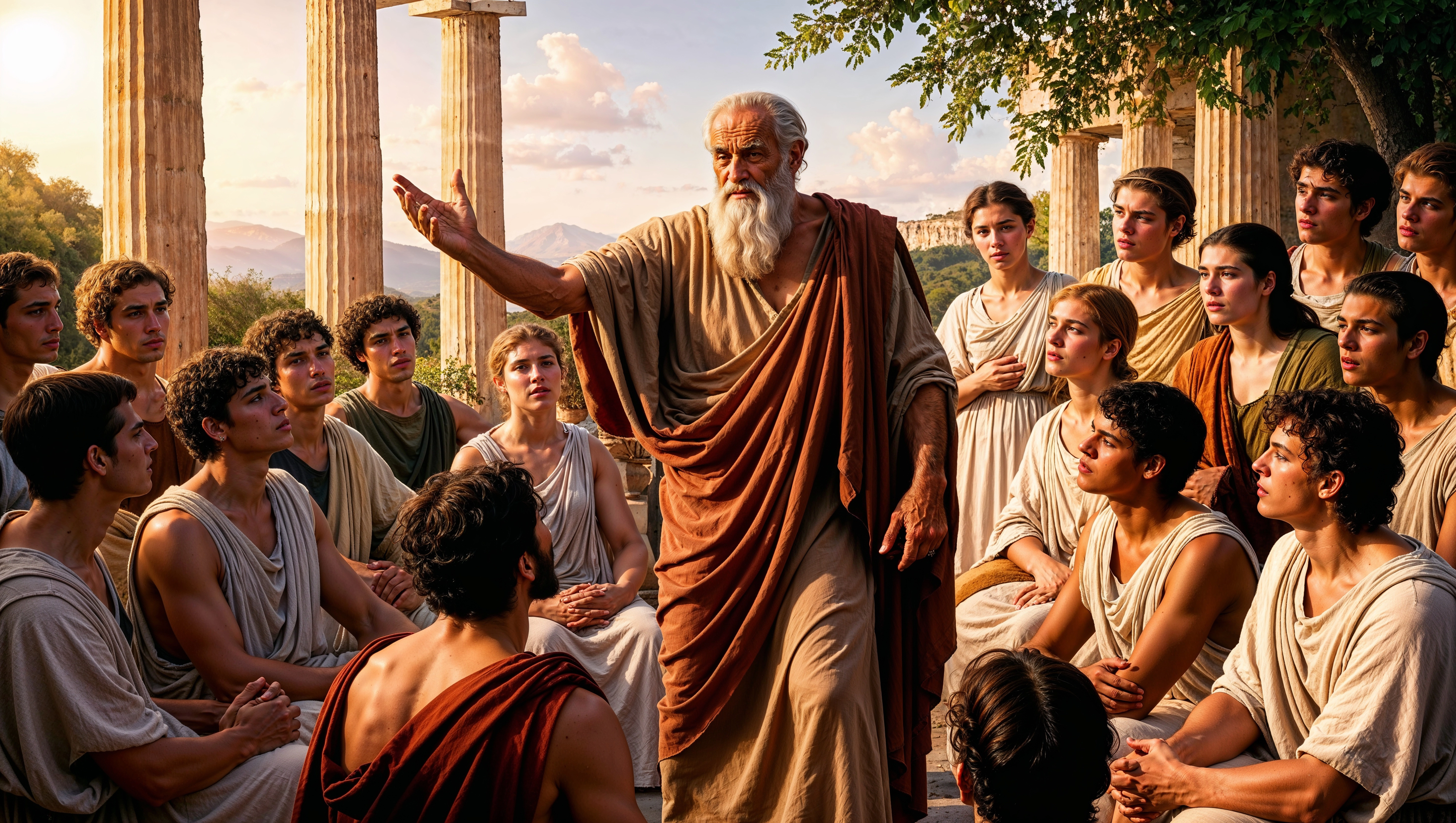 Artistic depiction of Socratic philosophy and Plato’s pursuit of truth